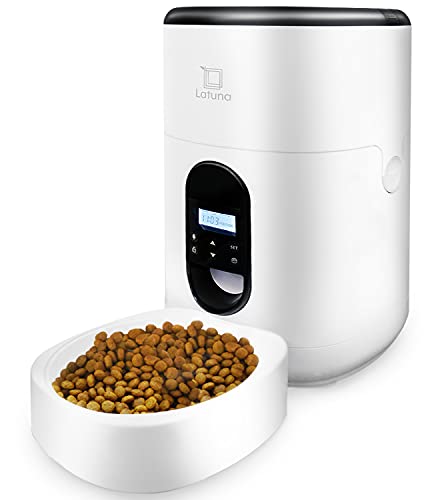 【小動物看護士監修】 自動給餌器 猫 餌 小動物用 自動餌やり機 給餌器 犬 [Latuna ラチュナ] ４L大容量 タイマー式 給電 電池 (ホワイト 白) 1