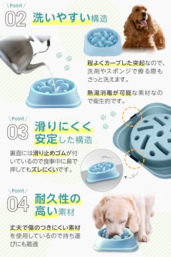 【獣医師推薦】 早食い防止 食器 犬 【独自の凹凸設計】 ワンちゃん 餌入れ (M,ライトブルー) 中間 画像