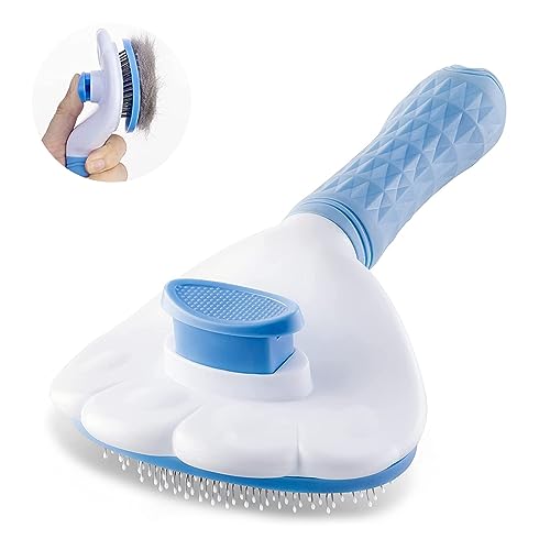 【正規品】SanMori ペット用ブラシ痛くない ヒーリングブラシ スリッカーブラシ 犬 猫 長毛種・短毛種 くし ワンマッサージしながら抜け毛除去 ボタンを押して抜け毛が簡単に取れる グルーミングブラシ 猫・犬兼用(ブルー) 1