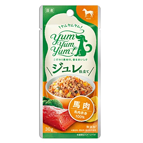yum yum yum! ヤムヤムヤム ドッグフード ウェット ジュレ仕立て 馬肉 30g × 12袋 まとめ買い [ 小型犬 中型犬 大型犬 全年齢 ] 国産 無添加 最後 画像