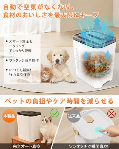 真空保存容器 ペットフード Petaboo【-15kPa自動真空で食品を鮮度キープ】ペットフードストッカー 自動真空 13L 大容量 自動密閉容器 充電式 猫 犬 フード 保存 フードストッカー フリーズドライフード 防虫 湿気防止 酸化防止 お手入れもしやすい 最後 画像