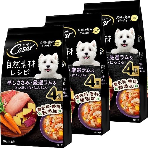 シーザー パウチ 成犬用 自然素材レシピ 無添加 60g×12袋 蒸しささみ・厳選ラム&さつまいも・にんじん 低カロリー 低脂肪 水分補給 ゼリータイプ ウェットフード ドッグフード 犬 Cesar 1枚目 画像