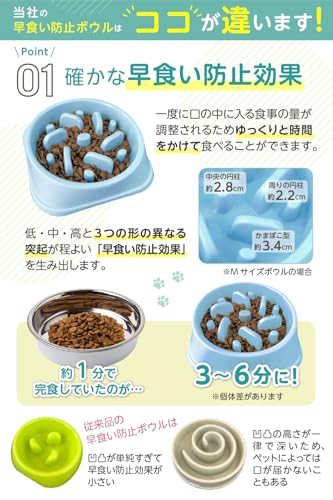 【獣医師推薦】 早食い防止 食器 犬 【独自の凹凸設計】 ワンちゃん 餌入れ (M,ライトブルー) 中間 画像