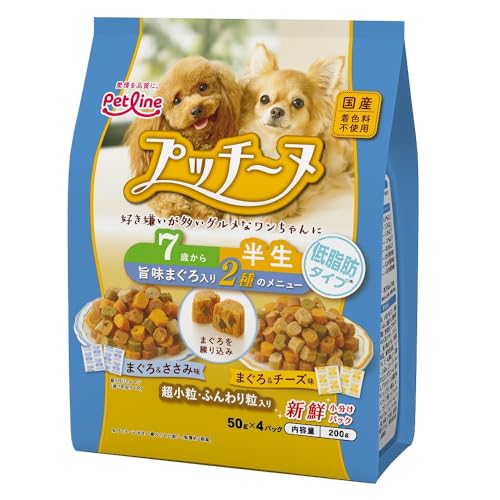 プッチーヌ 半生 7歳から 低脂肪タイプ 旨味まぐろ入り 200g(50g×4) ソフト 国産 無着色 アソート 小分け 200g(50g×4)×12個 (ケース販売) 1枚目 画像