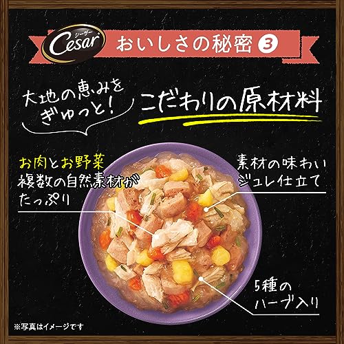 シーザー パウチ 成犬用 自然素材レシピ 無添加 60g×12袋 蒸しささみ・厳選ラム&さつまいも・にんじん 低カロリー 低脂肪 水分補給 ゼリータイプ ウェットフード ドッグフード 犬 Cesar 中間 画像