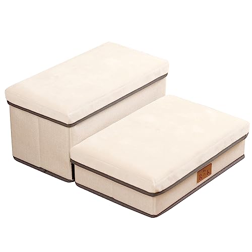 RK ペットステップ ドッグステップ ペット ステップ 階段 犬の階段 2段 タイプ 収納ボックス 組立 折りたたみ コンパクト 軽量 踏み台 スロープ 国内検品済 バニラアイボリー 1