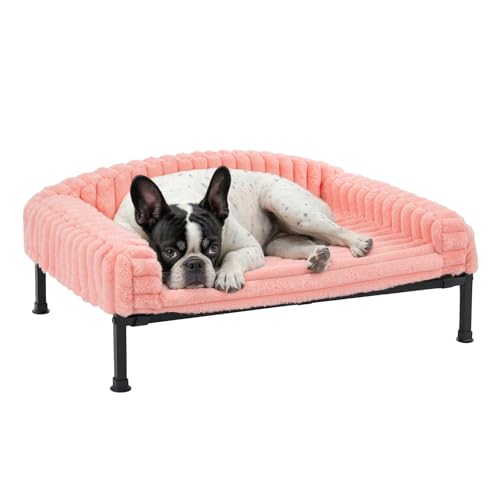 Veehoo 犬 猫 ベッド 【取り外し可能な枕台】高架犬用ベッド コット 小型犬 高床式 猫 ベッド 冬 噛んでも破れない 犬 ソファ 脚つきコット型 洗える ペット 猫 ソファ 猫 ハンモック 屋内外使えるベッド 地面から離れ (60L x 45W cm ピンク) 1枚目 画像