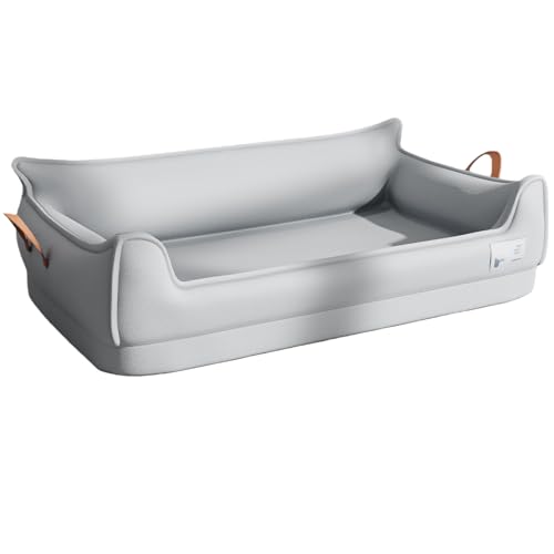 中大型犬用 U字型ボルスターペットソファ 四季通用 取り外し可能 合皮製 防水 ソファ型 犬室内用 安心 快適な睡眠、長方形、キュートでスタイリッシュ、傷に強い（様々なカラーとスタイルをご用意） (グレー,85×53×27cm (35kg以下)) 1