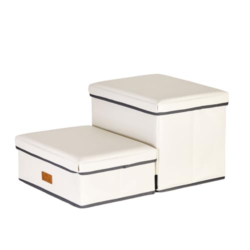 RK ドッグステップ ペットステップ 犬用階段 踏み台 2段 本体PVCレザー使用 収納 折りたたみ 小型犬 高さ30cm 奥行58cm 日本メーカー企画品 アイボリー 1