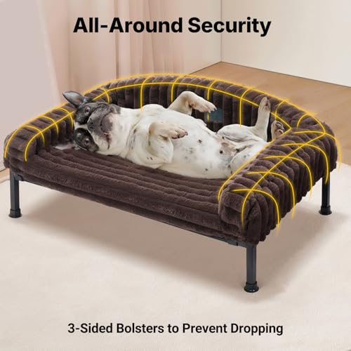 Veehoo 犬 猫 ベッド 【取り外し可能な枕台】高架犬用ベッド コット 小型犬 高床式 猫 ベッド 冬 噛んでも破れない 犬 ソファ 脚つきコット型 洗える ペット 猫 ソファ 猫 ハンモック 屋内外使えるベッド 地面から離れ (60L x 45W cm ブラウン) 中間 画像