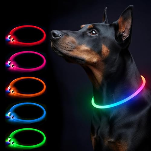 Sazuik 2025新登録 犬用 光る首輪 15つ発光モード 多色発光 USB充電式 サイズ調整可能 電量表示 装着簡単 ペット LED首輪 犬 猫 夜散歩ライト 軽量 安全対策 視認性 小型・中型・ 大型犬 1