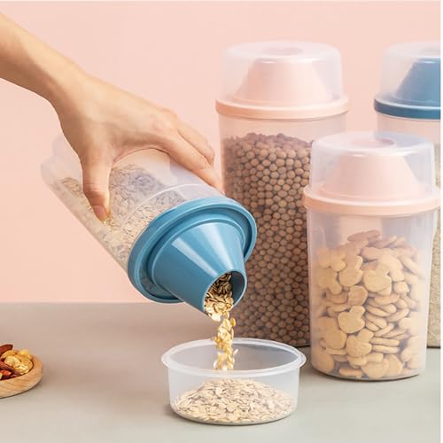 Fcliqzod888 2 個セット フードストッカー 1000ML 犬・猫用ペットフード保存容器 大容量 密閉タイプ 餌収納 透明キャニスター 鮮度キープ 量カップ付き (ブルー+ピンク) 中間 画像