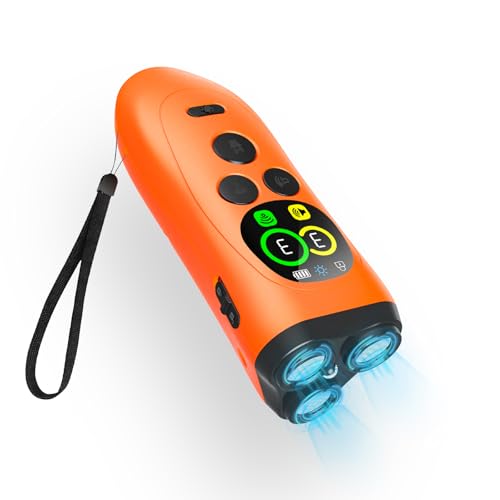 【新登場】無駄吠え防止 犬超音波吠え防止器具 超音波の最大距離は10m 吠える対策 むだ吠え防止グッズ 3重超音波 吠え癖 躾 ペットトレーニング ムダ吠え防止器具 液晶画面付き 安全無害 訓練用 led懐中電灯付き(Orange) 1枚目 画像