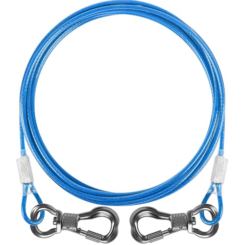 XiaZ 犬用ワイヤーリード 3m ブルー 軽量【第2世代 コーティング加工 4-5mm細径ケーブル 錆びにくい カラビナロック付き 強力固定 小～大型犬対応 屋外飼育・キャンプに最適 1