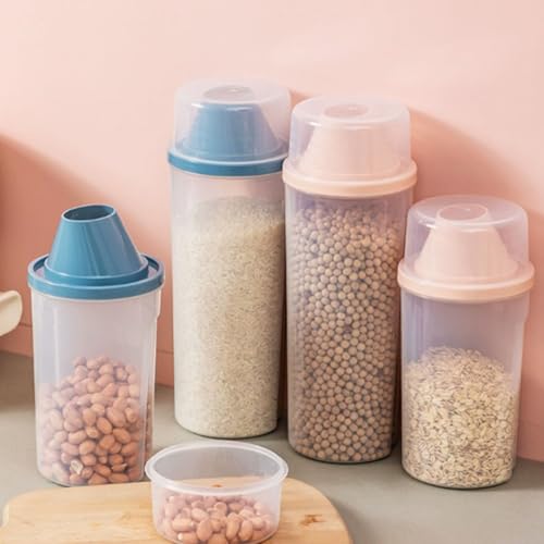 Fcliqzod888 2 個セット フードストッカー 1000ML 犬・猫用ペットフード保存容器 大容量 密閉タイプ 餌収納 透明キャニスター 鮮度キープ 量カップ付き (ブルー+ピンク) 中間 画像