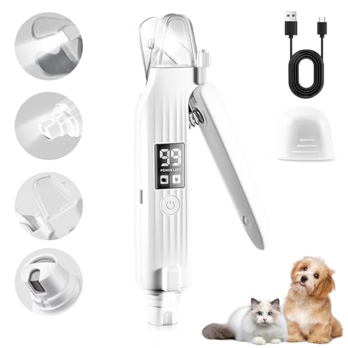SUPTMAX【2024新モデル】ペット用爪切り 電動爪トリマー 爪研ぎ器 LEDディスプレイ LEDライト付き 犬用 猫用 コンパクト USB充電式 切りやすい すぎ防止 怪我防止 飛び散り防止 安全で低騒音 電動爪やすり 爪削り 高速回転 掃除簡単 小中大型ペット White 1