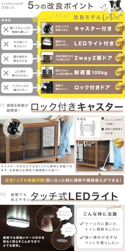 2025New LivBox 犬ケージ ペットサークル ペットゲージ 木製 木目 屋根付き 小型犬 中型犬 大型犬 ペット サークル ウッディサークル ウッド インテリア おしゃれ (ブラウン, L) 最後 画像