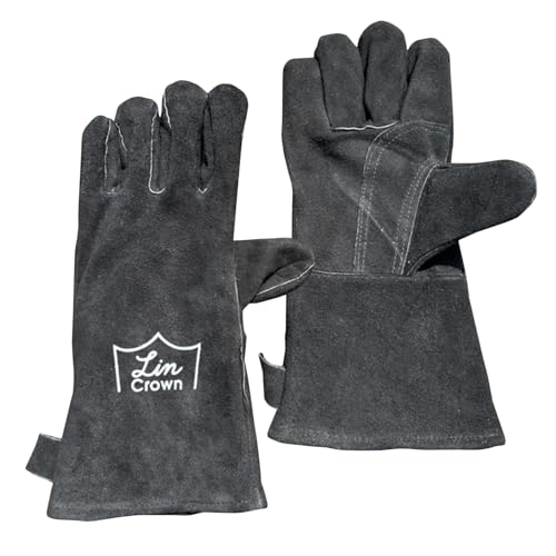 LinCrown ペットグローブ 噛みつき防止 引っ掻き 保護 手袋 厚手 ロング 牛革 犬 猫 鳥 (ブラック) 1