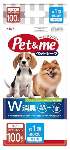 ペットアンドミー Pet&me ペットシーツ うす型 薄型 1回使い切りタイプ ワイドサイズ 45×60cm 100枚入り 1