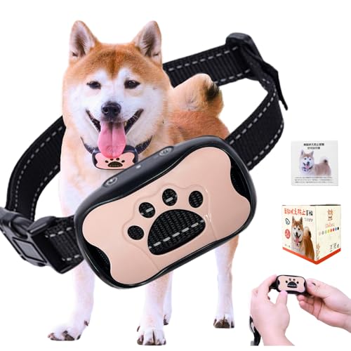 TTFP 無駄吠え防止首輪 小中型犬専用首輪 53g超軽量 電流ショック不使用 全自動 7段階ピーの音&振動 防水 しつけグッズ 日本語説明書付き（肉球 ピンク） 1
