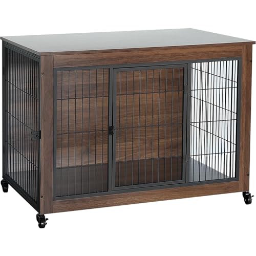 2025New LivBox 犬ケージ ペットサークル ペットゲージ 木製 木目 屋根付き 小型犬 中型犬 大型犬 ペット サークル ウッディサークル ウッド インテリア おしゃれ (ブラウン, S) 1