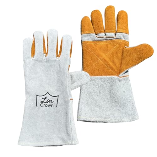 LinCrown ペットグローブ 噛みつき防止 引っ掻き 保護 手袋 厚手 ロング 牛革 犬 猫 鳥 (イエロー) 1