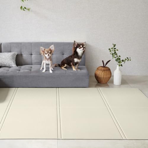 RK ペットマット 防水 PVC素材 折り畳み 大判 130×190cm カットできる 猫 犬用 国内抗菌検査実証&子供向け製品の品質検査実証 プレイマット フロアマット 床暖房対応 (アイボリー) 1