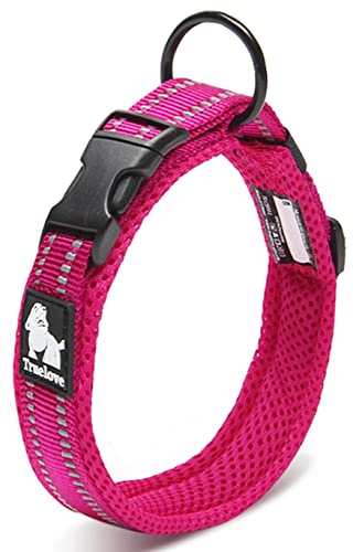 cocomall日本授権店 犬首輪 犬の首輪 犬用訓練首輪 小型、中型、大型犬用首輪 ペット用品 3M反射材料 ナイロン製 通気性 弾力性 ソフト 調節可能 (S, ピンク) 1