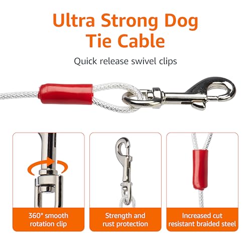 Amazonベーシック 犬用 係留ワイヤーリード ランナーケーブル 耐荷重41kg 7.6m ホワイト 最後 画像