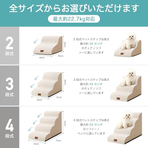 COZY KISS 犬 階段 高密度スポンジ 防水加工 ドッグステップ 滑り止め底面 カバー取り外し洗える コンパクト収納 ペット階段 (ベージュ、40×57×40cm、3段) 最後 画像
