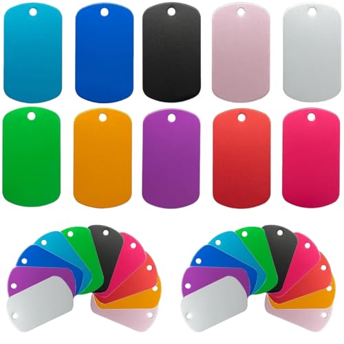 YACHUN アルミネームタグ カラフルアルミ札 30枚 ペット 刻印 IDタグ 盾型 10色 名入れ 名 札 ネームタグ 穴あり 迷子札・荷物タグ用 猫犬 DIY工芸品札 両面刻印可 (5cm×3cm) 1