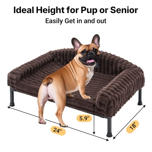 Veehoo 犬 猫 ベッド 【取り外し可能な枕台】高架犬用ベッド コット 小型犬 高床式 猫 ベッド 冬 噛んでも破れない 犬 ソファ 脚つきコット型 洗える ペット 猫 ソファ 猫 ハンモック 屋内外使えるベッド 地面から離れ (60L x 45W cm ブラウン) 最後 画像