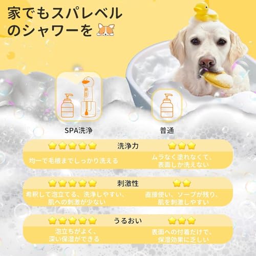 【2025年アップグレード】FERRISA 自動発泡ソープディスペンサー 犬 猫 お風呂用品 低騒音ペット用バス用品 Type-C充電式 IPX7防水 犬用シャワーグッズ シャンプー節約対応 400mlボトル 割合の目盛り付き 中間 画像