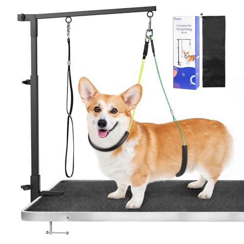 トリミングアーム Pawaboo 犬用トリミングアーム グルーミングテーブルに固定 トリミング道具 折り畳み トリミング台アーム トリミングリード付き しっかり固定 中小型犬 金属製 クランプ式固定 万力式 伸縮可能 組立簡単 収納袋付き 1枚目 画像