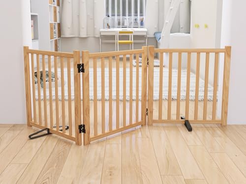 ペットゲート 木製犬ゲート YOCAN ペットフェンス 高さ58cm 長さ175cm 置くだけゲート折りたたみ 倒れない いぬ 柵 室内 犬脱走防止 飛び出し防止 小型犬 中型犬用 天然木 3枚パネル 1