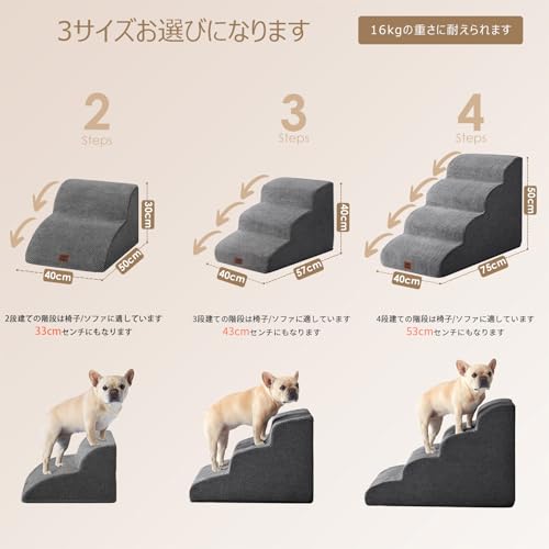 EHEYCIGA 犬 階段 ステップ ペット階段 ドッグステップ 犬 スロープ 高密度 滑り止め付き 安定性 カバー取り外し可能 洗える 小型犬適用 (2段plus,グレー) 最後 画像