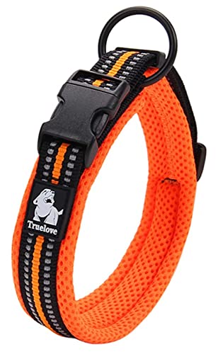 cocomall日本授権店 犬首輪 犬の首輪 犬用訓練首輪 小型、中型、大型犬用首輪 ペット用品 3M反射材料 ナイロン製 通気性 弾力性 ソフト 調節可能 (S, オレンジ) 1