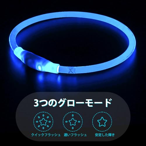 Colaseeme 商標(6593610) 犬光る首輪 視認距離500mで夜間も安心 犬 猫 光る 首輪 ライト 夜 散歩USB 充電式 (ブルー,70cm) 最後 画像
