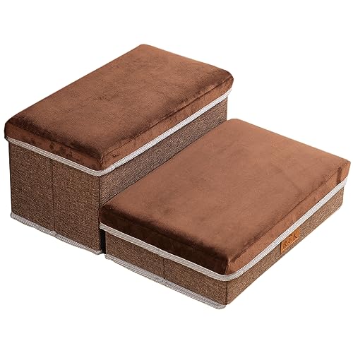 RK ペットステップ ドッグステップ ペット ステップ 階段 犬の階段 2段 タイプ 収納ボックス 組立 折りたたみ コンパクト 軽量 国内検品済 ブラウン 1