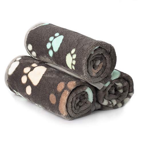 ペット用 ブランケット 毛布 犬猫 マット タオル ソフト 秋冬の防寒 保温 洗える サンゴフリース 可愛い肉球柄 Angelpet (S、3枚セット) 1