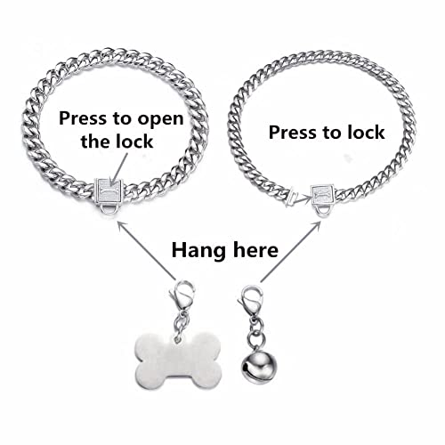 RUMYPET ドッグチェーンカラー ウォーキングメタルチョークカラー CZバックル付き、ドッグIDタグとドッグベルシルバーキューバンリンク 11MM/15MM/19MM 噛み防止 小中大型犬用(19mm、14インチ) 中間 画像