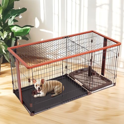 PETTOM ペットサークル 犬用ケージ 犬ゲージ ペットサークル 屋根付きセット ペットゲージ 犬ゲージトイレ別 ケージ ゲージ 室内 屋内 小型犬 中型犬 (ブラウン, 屋根付き) 1