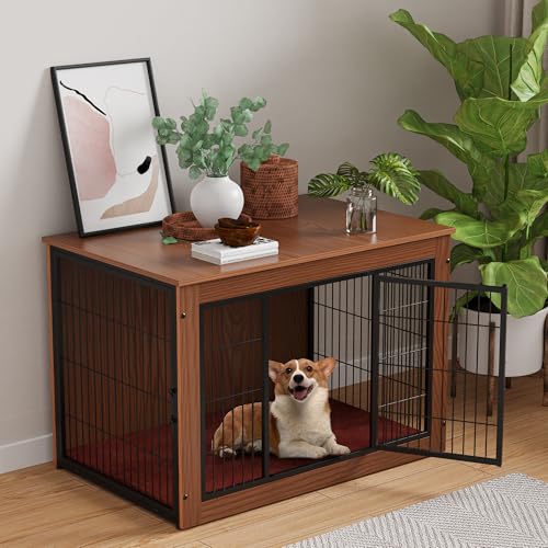 Alebert｢アレベルト｣ 犬 ケージ ペットケージ 木製 犬サークル 大中型犬用 サークル 室内 犬 ウッディサークル インテリア調 毛布付き 頑丈 オシャレ (ブラウン, Mサイズ) 最後 画像