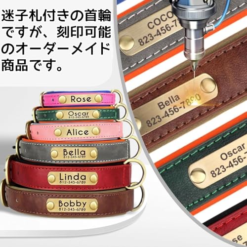 犬首輪 犬 首輪 迷子札 首輪 名入れ 犬用訓練首輪 小型、中型、大型犬用首輪 サイズ調節可能 ペット用品 ハーネス 犬の首輪 革 レザー 超軽量 通気パッド おしゃれ かわいい レザー彫刻 (レッド, M首回り(28~37cm)) 中間 画像