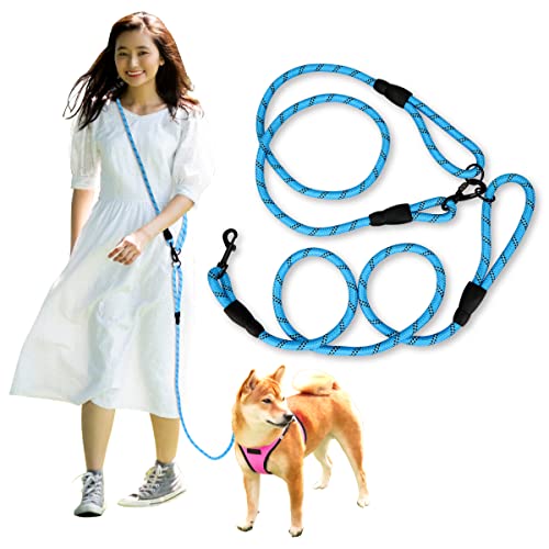 Wagoo 犬 リード ショルダーリード 3m ロープ 小型、中型、大型犬用リード 肩掛け ハンズフリー たすき掛け 斜め掛け 多機能 (太さ1.0cm/M, ブルー) 1