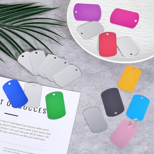 YACHUN アルミネームタグ カラフルアルミ札 30枚 ペット 刻印 IDタグ 盾型 10色 名入れ 名 札 ネームタグ 穴あり 迷子札・荷物タグ用 猫犬 DIY工芸品札 両面刻印可 (5cm×3cm) 中間 画像