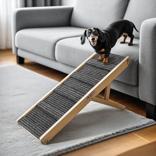 Pawaboo 2025年バージョンアンプ版 ペットスロープ ペットステップ ペット用 坂状 折り畳み 高さ調節可能 段差がない 安定 滑り止め 木製 ステップ 4段調節 耐荷重15KGまで 省スペース 持ち運びやすい 組立簡単 子犬 老犬 ペット介護用 足腰の負担を軽減 原木色 1