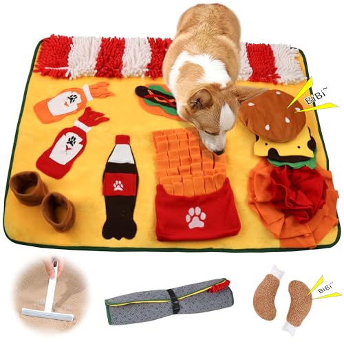 ノーズワーク 犬 おもちゃ 加厚大判サイズ スニッフマット ハンバーガー風 知育玩具 ノーズワークマット 早食い防止 毛玉取りブラシ付き 80×60cm 1