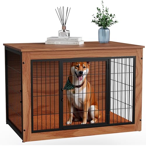 Alebert｢アレベルト｣ 犬 ケージ ペットケージ 木製 犬サークル 大中型犬用 サークル 室内 犬 ウッディサークル インテリア調 毛布付き 頑丈 オシャレ (ブラウン, Mサイズ) 1