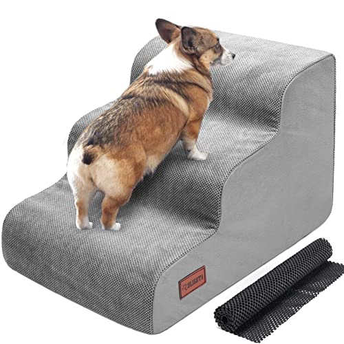 犬用ステップ 3段 ドッグステップ 犬用スロープ 犬用踏み台 犬用階段 小型犬 室内犬 高齢犬 滑り止めマット付き カバー取り外し 洗える 手持ち付き(グレー) 1